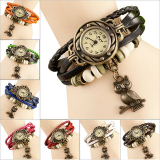 vintages weave wrap leather women bracelet quartz watches gift