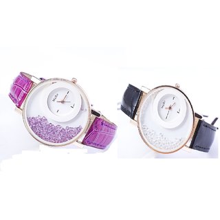 Women Parpal And Black Combo Of 2 Analog Girls Party Wadding Watch