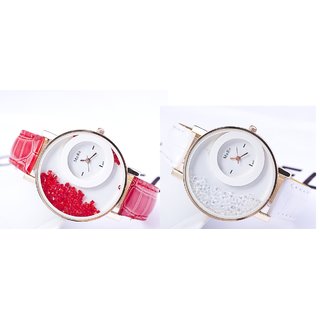 Women Party Wadding White And Red Combo Of 2 Ladies And Girls Watches