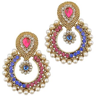 Women Multicolor Jewellry Pearl And Ad Bollywood Designer Diamond Girls Earring Set