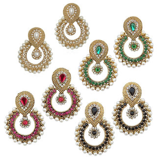 Women Multicolor Jewellry Set of 4 Bollywood Designer Diamond Earring Set Combo