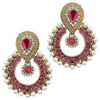 Women Kundan Ramleela Pink AD White Pearl Girls ladies Earrings Wedding Jewellry