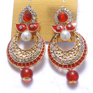 Women Jewellery Royal Designer Golden RED Traditional Kundan Girls Earrings