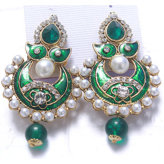 Women Jewellery Royal Designer Golden Green Traditional Kundan Earrings - Earrings | Buy online on ZillyBuy