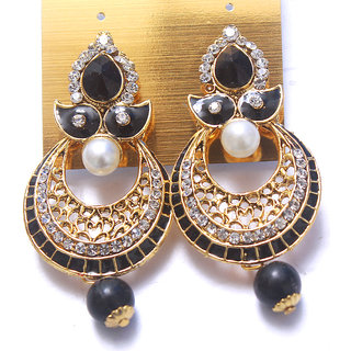Jewellery Royal Designer Gold Plated Black Traditional Kundan Earrings - Earrings | Buy online on ZillyBuy