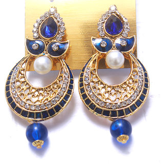 Jewellery Royal Designer Gold Plated Blue Traditional Kundan Earrings - Earrings | Buy online on ZillyBuy