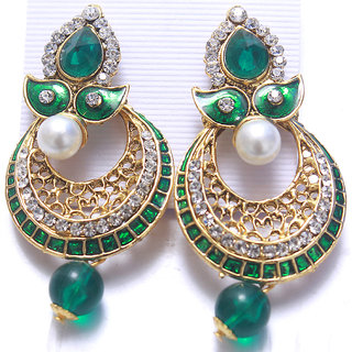 Jewellery Royal Designer Gold Plated Green Pearl Traditional Kundan Earrings - Earrings | Buy online on ZillyBuy