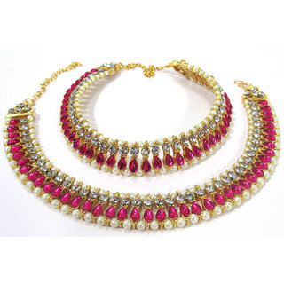 Dark Pink Tilak Kundan Anklet - Anklets | Buy online on ZillyBuy