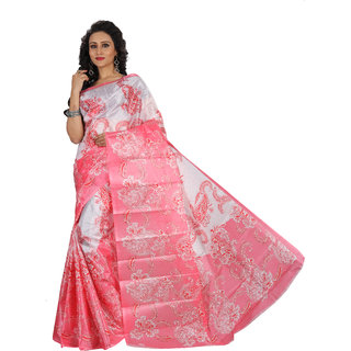 Sharda Creation Pink Floral Printed Bhagalpuri Art Silk Saree Without Blouse - Sarees | Buy online on ZillyBuy