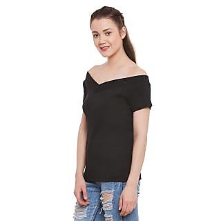 Luxurious Women Miss Chase Women's Black V-Neck Half Sleeves Basic Solid/Plain Top 2026 at ShopC