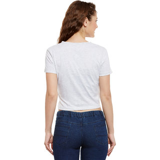 Premium Women Miss Chase Women's Gray Round Neck Half Sleeves Crop Solid/Plain Top 2026 at ShopC