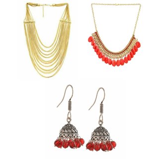 combo of 2 beads necklace jhumki earring
