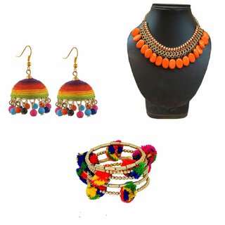 minha non plated multicolour alloy necklace set earring bracelette