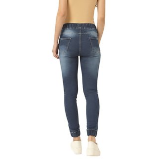 Affordable Women Women's Navy Blue Relaxed Fit Mid Rise Regular Length Scraped Denim Stretchable