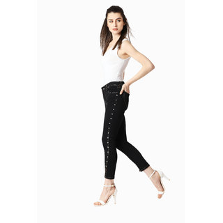 Premium Women Miss Chase Women's Blue Out And About Pearl High Waist Denim Pant 2026 at ShopCirc