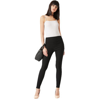 Modern Women Miss chase Women's Black Solid High Waist Skinny Regular Length Black and White Twi