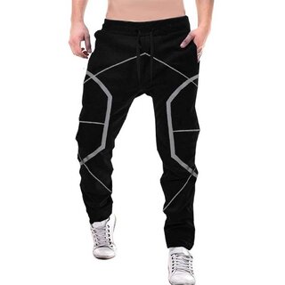 Odoky Black Geometric Design Men Cotton Trackpant NR