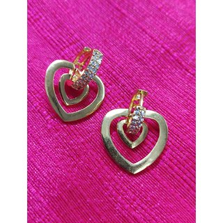 Designer 18K Gold Plated Heart Shape AD Fashion Party All Occasion Earrings - Earrings | Buy online on ZillyBuy