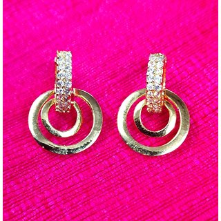 Designer 18K Gold Plated Round Shape AD Fashion Party All Occasion Earrings - Earrings | Buy online on ZillyBuy