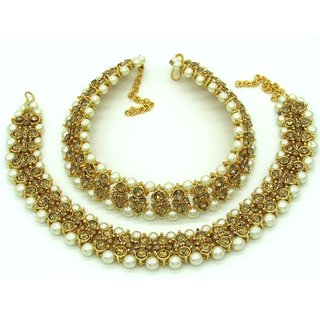 Golden White Anklet For Women SMCA116 - Anklets | Buy online on ZillyBuy