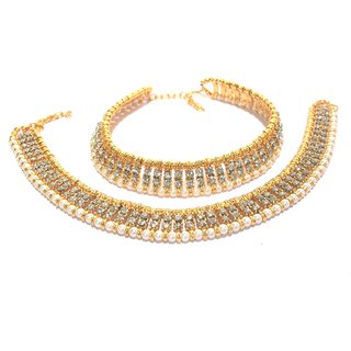 Pearl and golden ball white stone anklet - Anklets | Buy online on ZillyBuy