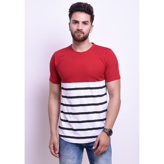 odoky mens red printed 100 cotton regular collar t shirt