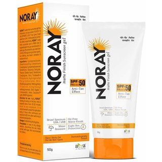 noray matte finish broad spectrum sunscreen gel spf 50 pa with anti tan effect 50g 