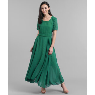Vivent  Women Sea Green Plain Georgette Dress