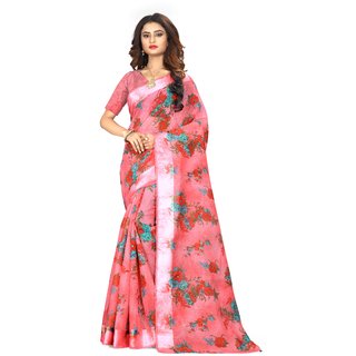 Sharda Creation Pink Satin Silk Printed With Blouse Saree - Sarees | Buy online on ZillyBuy