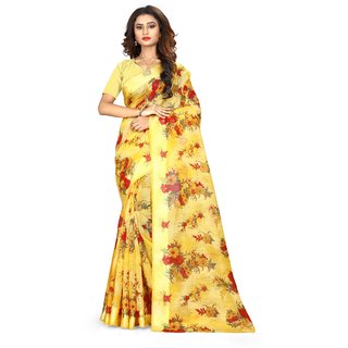 Sharda Creation Yellow Satin Silk Printed With Blouse Saree - Sarees | Buy online on ZillyBuy