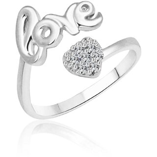 Vighnaharta Love, Valentines Day CZ Rhodium Plated Alloy Adjustable, Free Size Ring for Women and Girls-[VFJ1546FRR] silver