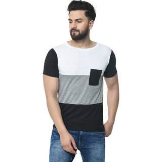 odoky mens multicolor block print cotton blend round neck t shirt