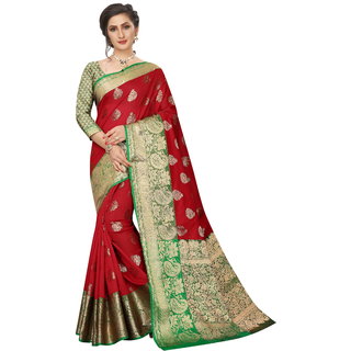 SILK ZONE Self Design Kanjivaram Art Silk Saree (Red)