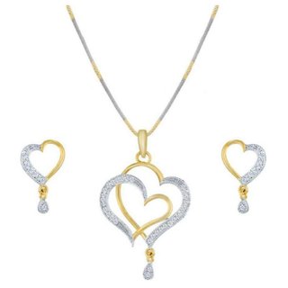 hetprit brass gold plated double heart pendent set for woman