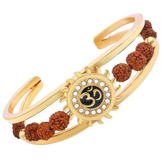 Kesar Zems Special Cubic Om Yoga Half Kada Elegant Premium Rudraksha cuff Brown Gold Brass Wood Kada - Bangles & Bracelets | Buy online on ZillyBuy