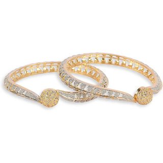 Copper Cubic Zirconia American Diamond Gold-plated Metal Bangle Set For Women  Girls (Pack of 2) - Bangles & Bracelets | Buy online on ZillyBuy
