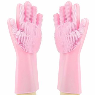Silicone Dish Washing Gloves, Silicon Cleaning Gloves, Silicon Hand Gloves for Kitchen Dishwashing and Pet Grooming, Great for Washing Dish, Kitchen, Car, Bathroom (1 Pair)