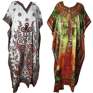 Ukal Combo Pack of 2 Women's Kaftan Dress Cover Up Nightwear Nighty Gown V-Neck Dress