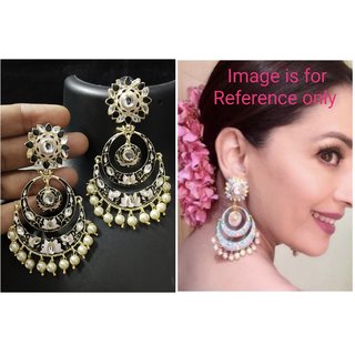 Latest Black Pink Meenakari Kundan Chandbali Earrings Set - Earrings | Buy online on ZillyBuy