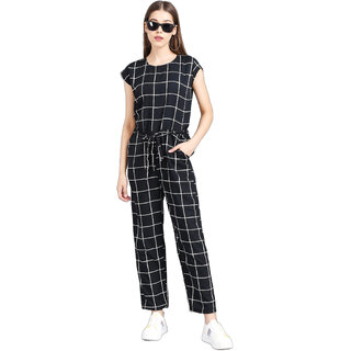 Vivient Women Black Check Front Knot Printed Jumpsuits - Dungarees & Jumpsuits | Buy online on ZillyBuy