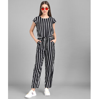 Vivient Women Black Stripe Printed Front Knot Jumpsuits - Dungarees & Jumpsuits | Buy online on ZillyBuy