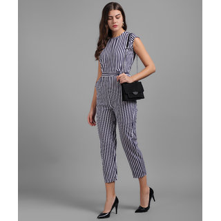 Vivient Women Nevy Blue Small Stripe Printed Front Knot Jumpsuits - Dungarees & Jumpsuits | Buy online on ZillyBuy