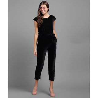 Vivient Women Black Plain Velvet Jumpsuit - Dungarees & Jumpsuits | Buy online on ZillyBuy