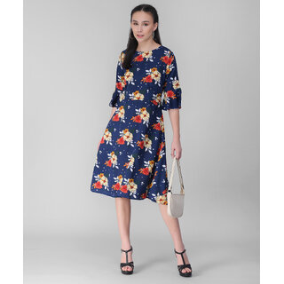 Vivient Women Nevy Blue Floral Printed Midi Dress