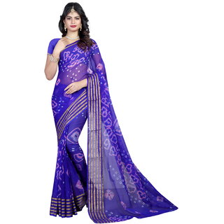 Marabout Blue Colour Chiffon Printed  Bandhani Saree With Blouse Piece - Sarees | Buy online on ZillyBuy