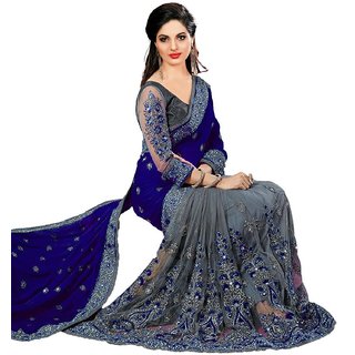 tirth international embroidered bollywood fashion chiffon net saree with blouse piece