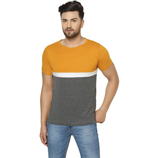 odoky mens multicolor color block cotton blend round neck t shirt