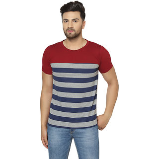 odoky mens multicolor color block cotton blend round neck t shirt