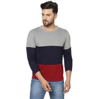 odoky mens multicolor striped cotton blend round neck t shirt