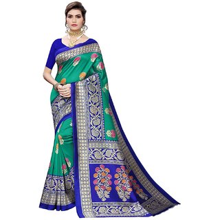 Sharda Creation Green   Blue  Cotton Silk Saree - Sarees | Buy online on ZillyBuy